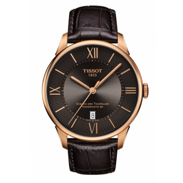 Tissot Chemin des Tourelles Powermatic 80 Brown Dial Brown Leather Strap Watch for Men - T099.407.36.448.00