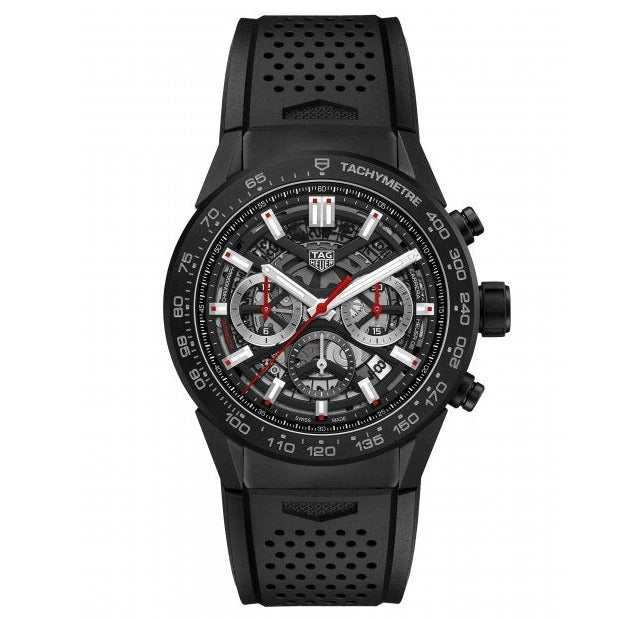 Tag Heuer Carrera Automatic Chronograph Black Dial Black Rubber Strap Watch for Men - CBG2A90.FT6173