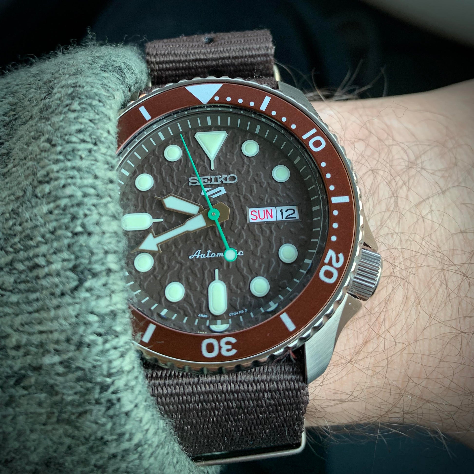  Shop Authentic Seiko 5 Sport Automatic Brown Dial Brown Nylon Strap Watch For Men - SRPD85K1 - Luxxuri