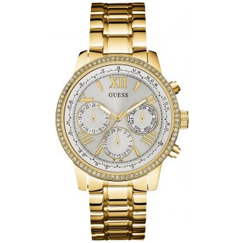  Shop Authentic Guess Multi-function Diamonds White Dial Gold Steel Strap Watch for Women - W0559L2 - Luxxuri