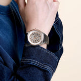  Shop Authentic Emporio Armani Zeta Skeleton Automatic Silver Dial Black Leather Strap Watch For Men - AR60018 - Luxxuri
