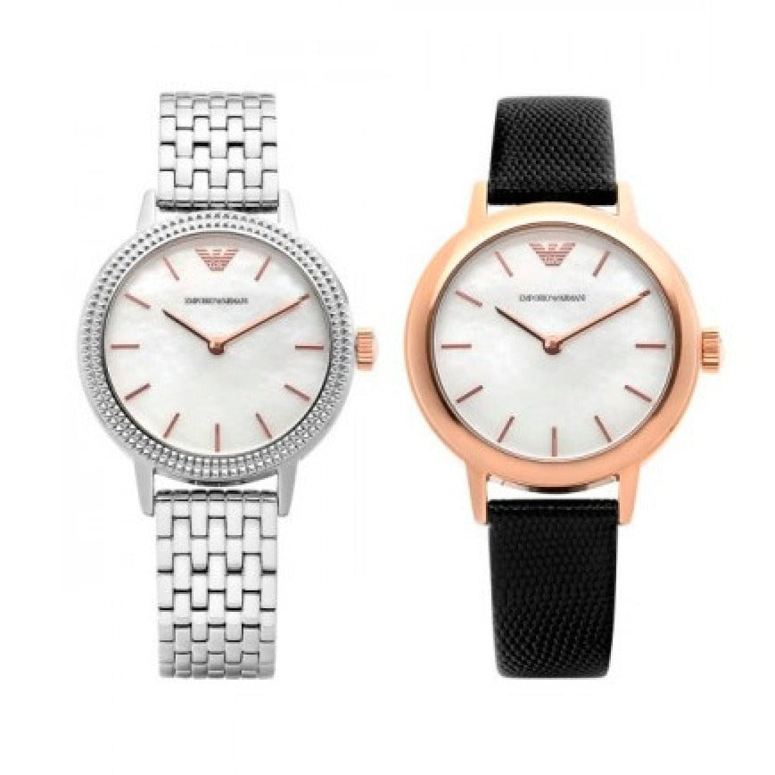  Shop Authentic Emporio Armani Interchangeable Analog Mother of Pearl Dial Silver Steel Strap Watch For Women - AR80020 - Luxxuri