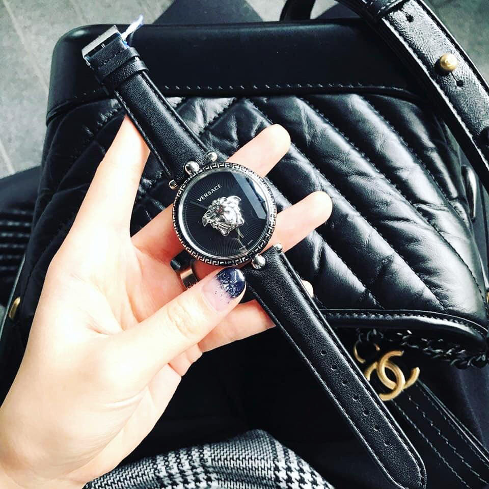  Shop Authentic Versace Palazzo Empire Black Dial Black Leather Strap Watch for Women - VCO050017 - Luxxuri