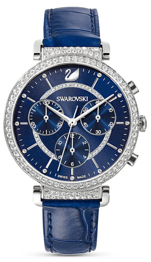  Shop Authentic Swarovski Passage Chrono Crystal Blue Dial Blue Leather Strap Watch for Women - 5580342 - Luxxuri