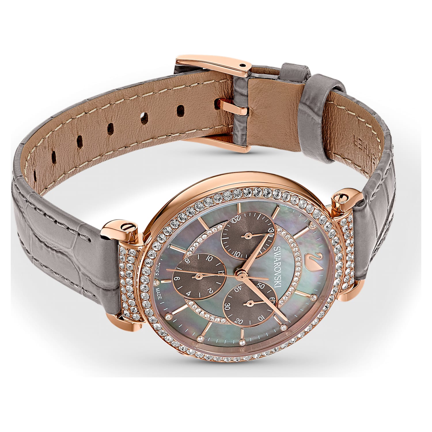  Shop Authentic Swarovski Passage Chrono Grey Dial Grey Leather Strap Watch for Women - 5580348 - Luxxuri
