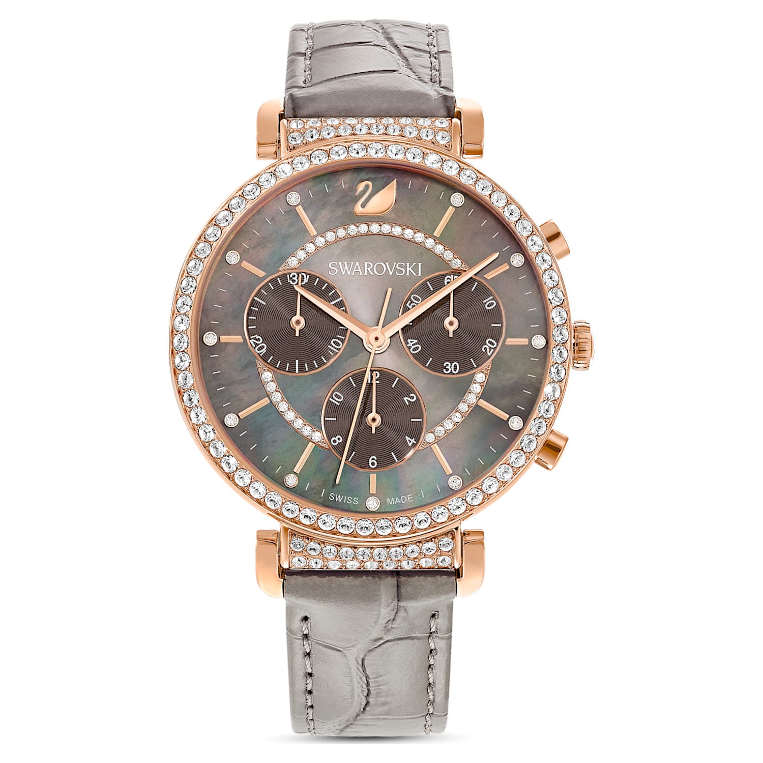  Shop Authentic Swarovski Passage Chrono Grey Dial Grey Leather Strap Watch for Women - 5580348 - Luxxuri