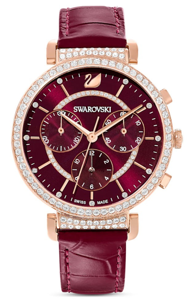  Shop Authentic Swarovski Passage Chrono Red Dial Red Leather Strap Watch for Women - 5580345 - Luxxuri