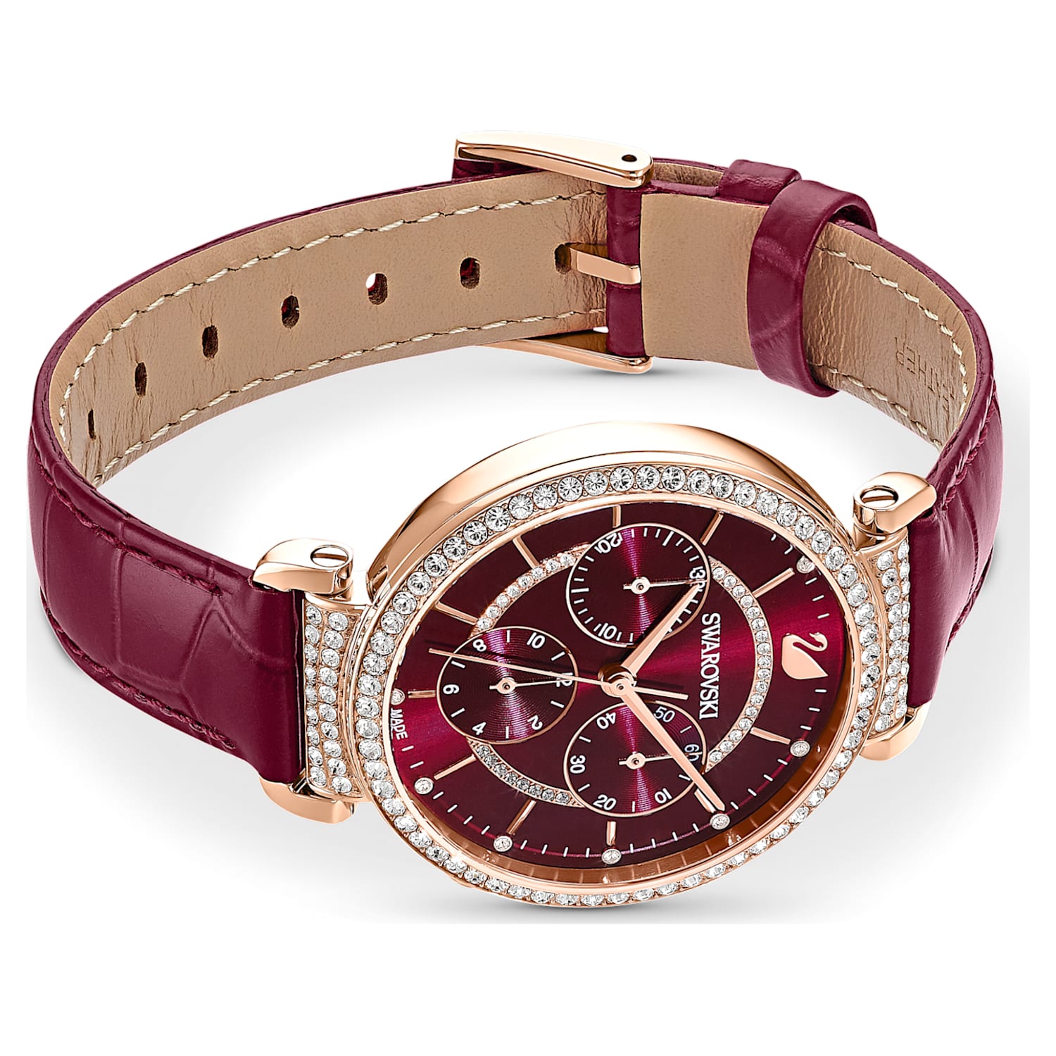 Shop Authentic Swarovski Passage Chrono Red Dial Red Leather Strap Watch for Women - 5580345 - Luxxuri
