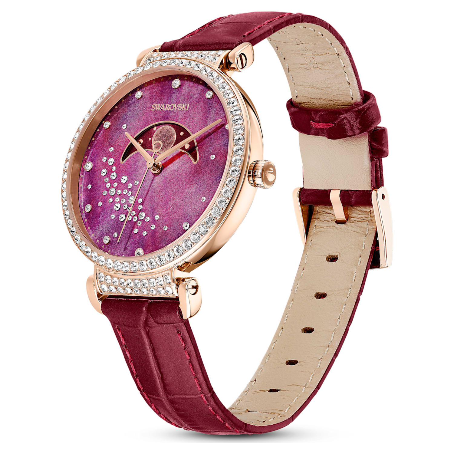 Swarovski Passage Moon Phase Red Dial Red Leather Strap Watch for Women - 5613323