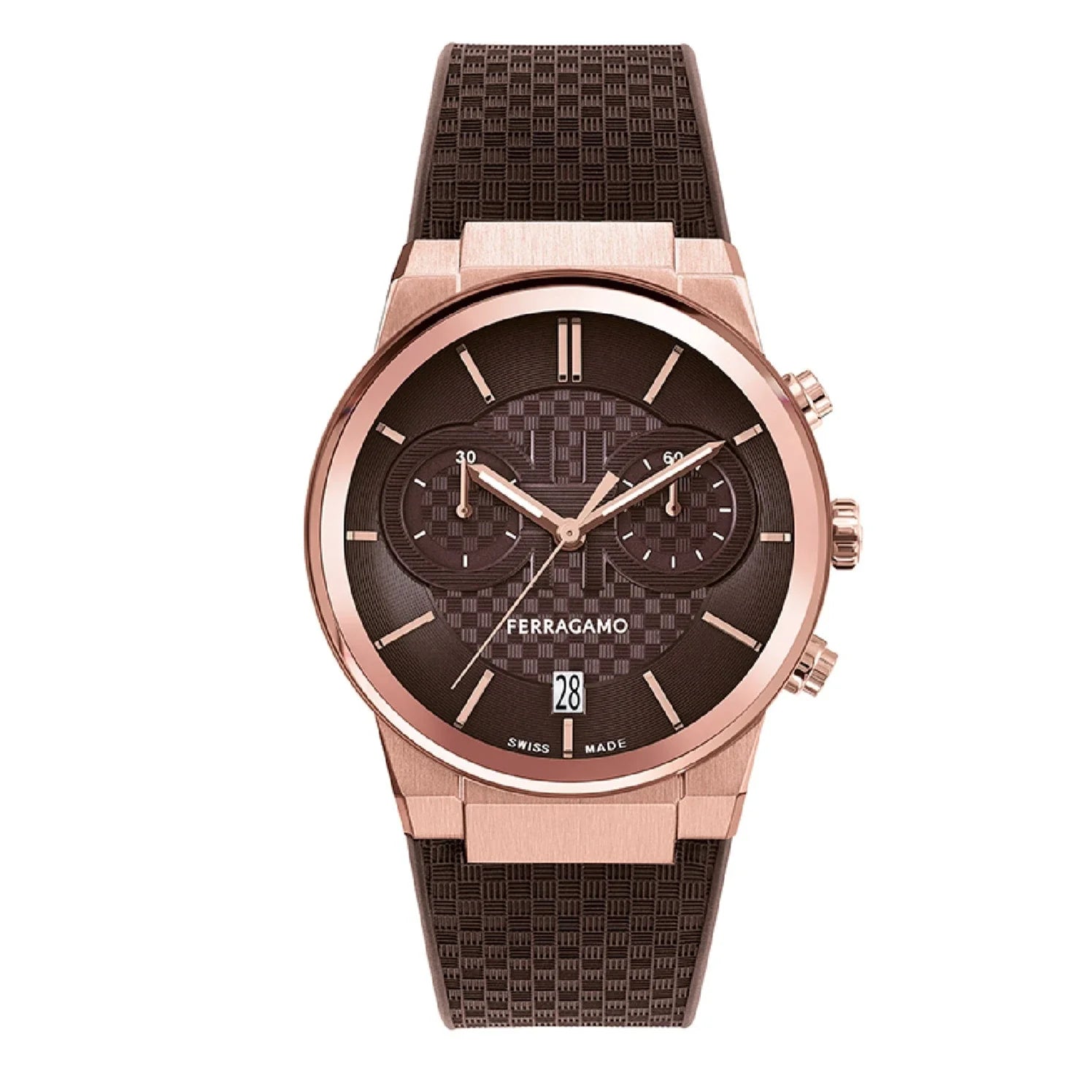  Shop Authentic Salvatore Ferragamo Sapphire Chrono Brown Dial Brown Rubber Strap Watch for Men - SFME01023 - Luxxuri
