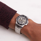  Shop Authentic Fossil FB-01 Automatic Skeleton Black Dial Silver Steel Strap Watch for Men - ME3190 - Luxxuri