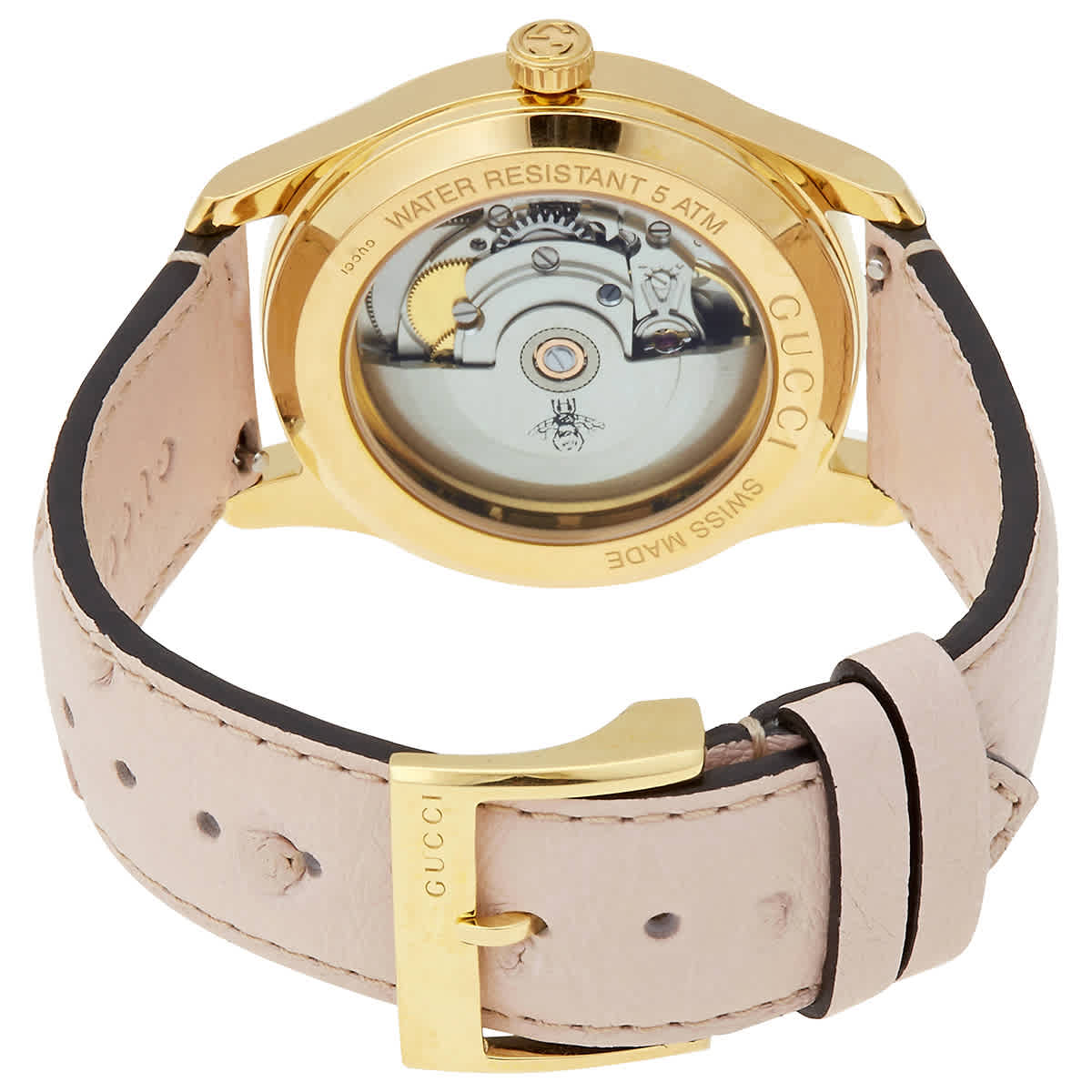  Shop Authentic Gucci G Timeless Skeleton 16K Gold Mother of Pearl Dial Pink Leather Strap Watch For Women - YA1264110 - Luxxuri