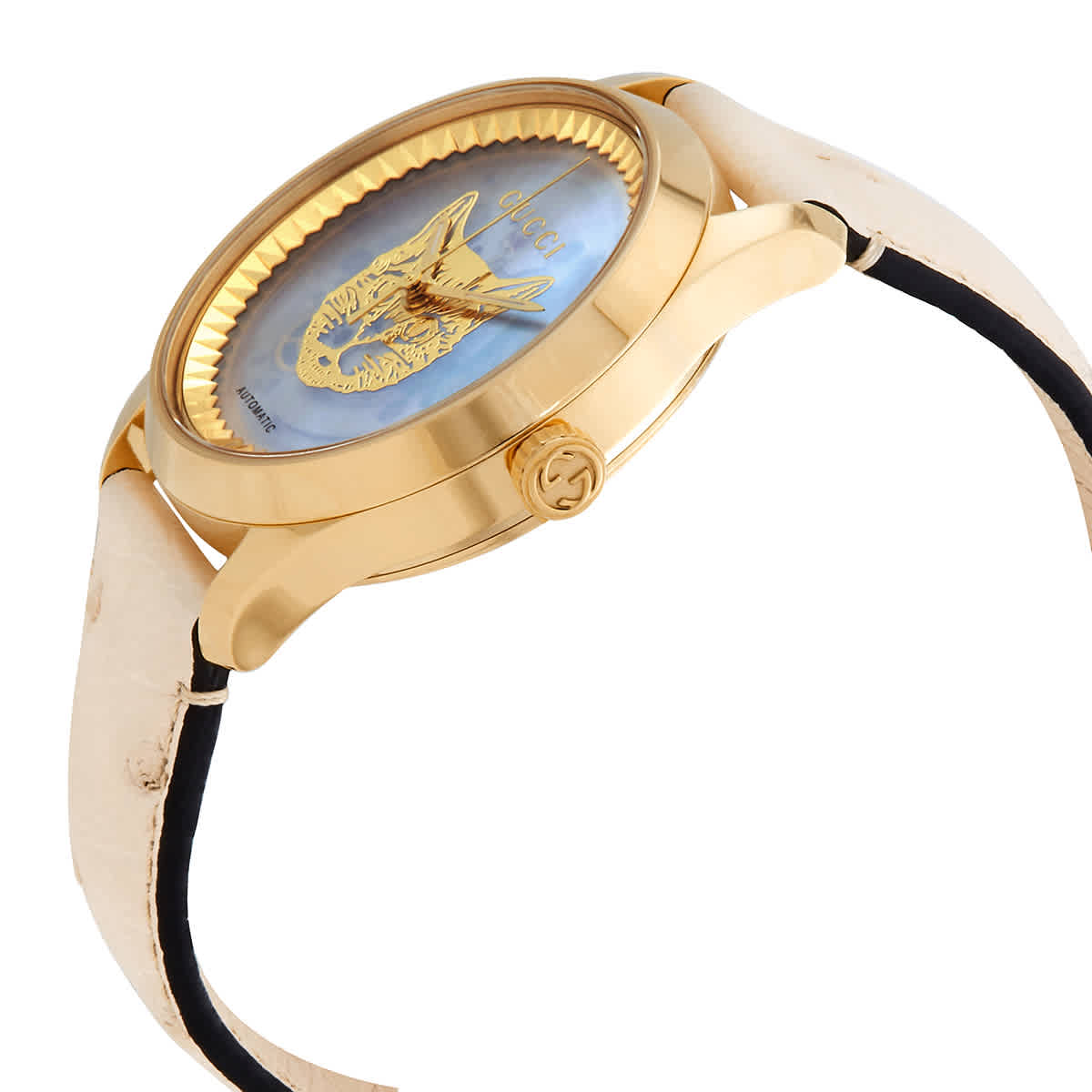  Shop Authentic Gucci G Timeless Skeleton 16K Gold Mother of Pearl Dial Pink Leather Strap Watch For Women - YA1264110 - Luxxuri