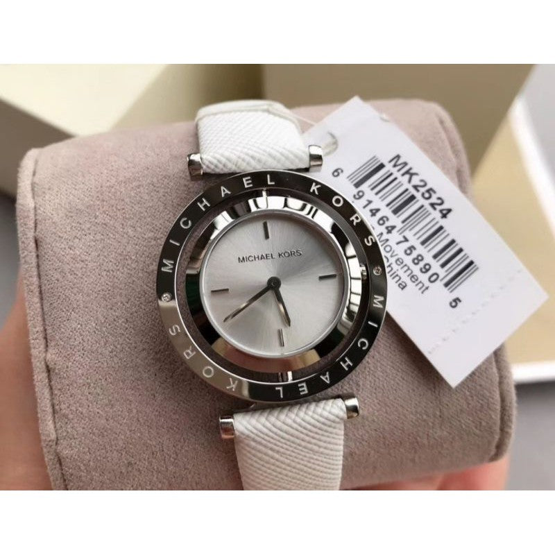  Shop Authentic Michael Kors Averi Silver Dial White Leather Strap Watch for Women - MK2524 - Luxxuri