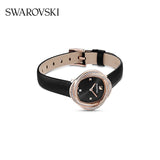  Shop Authentic Swarovski Crystal Flower Black Dial Black Leather Strap Watch for Women - 5552421 - Luxxuri