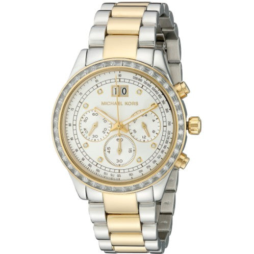  Shop Authentic Michael Kors Brinkley Chronograph Silver Dial Two Tone Steel Strap Watch for Women - MK6188 - Luxxuri