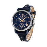  Shop Authentic Fossil Boyfriend Sport Chronograph Blue Dial Blue Leather Strap Watch for Women - ES4113 - Luxxuri