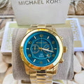  Shop Authentic Michael Kors Runway Stop Hunger Blue Dial Gold Steel Strap Watch for Men - MK8315 - Luxxuri