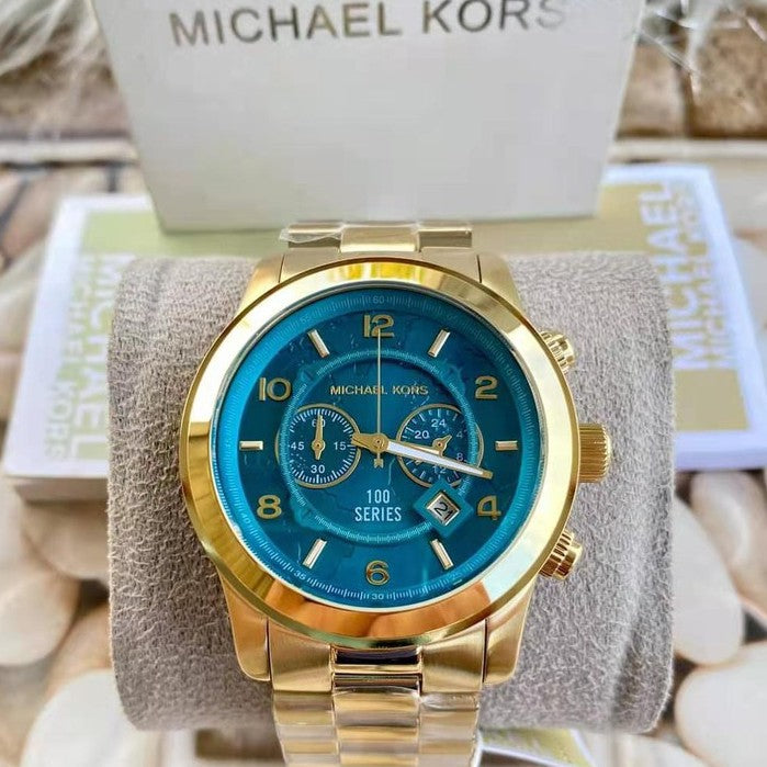  Shop Authentic Michael Kors Runway Stop Hunger Blue Dial Gold Steel Strap Watch for Men - MK8315 - Luxxuri