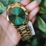  Shop Authentic Michael Kors Slim Runway Green Dial Gold Steel Strap Watch for Women - MK3435 - Luxxuri