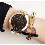  Shop Authentic Michael Kors Runway Black Dial Gold Steel Strap Watch for Women - MK3478 - Luxxuri