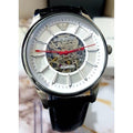  Shop Authentic Emporio Armani Meccanico Silver Skeleton Dial Black Leather Strap Watch For Men - AR2072 - Luxxuri