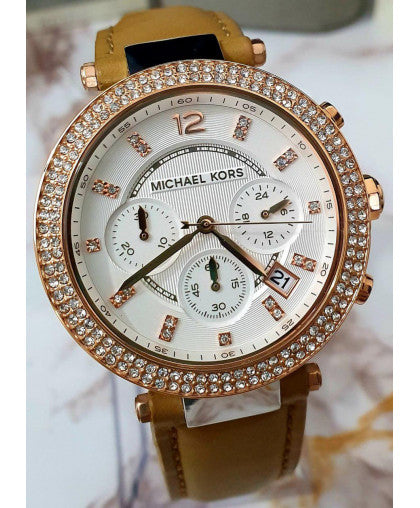  Shop Authentic Michael Kors Parker Chronograph White Dial Tan Leather Strap Watch for Women - MK5633 - Luxxuri