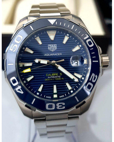 Shop Authentic Tag Heuer Aquaracer Calibre 5 Blue Dial Silver Steel Strap Watch for Men - WAY201B.BA0927 - Luxxuri