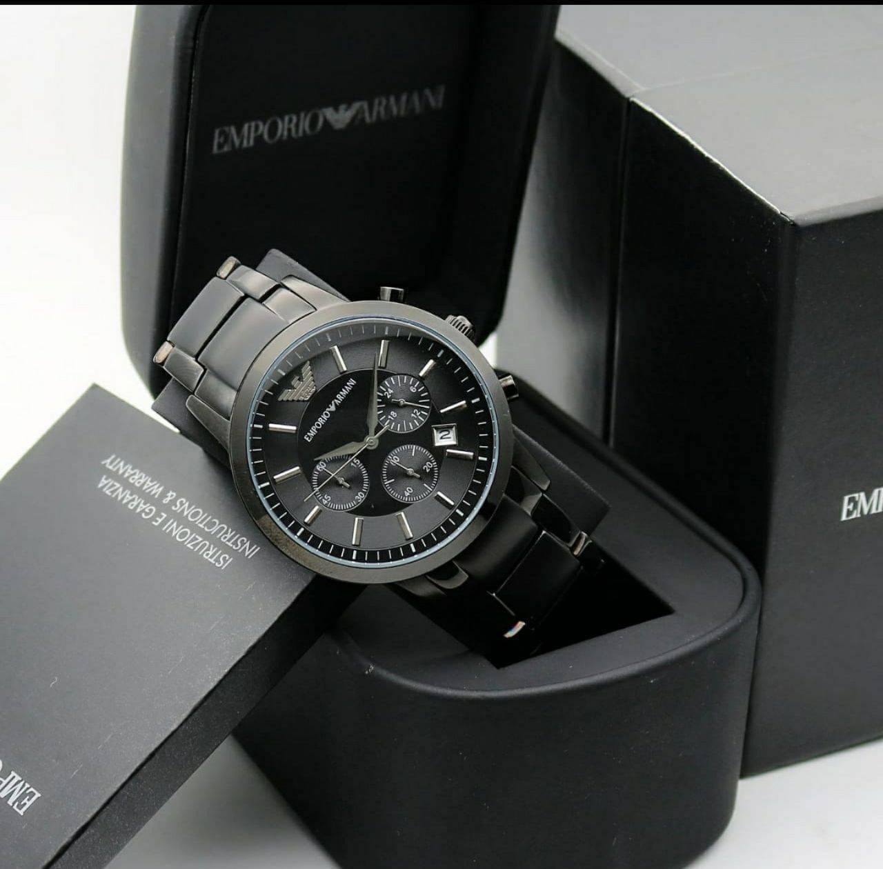  Shop Authentic Emporio Armani Classic Chronograph Black Dial Black Stainless Steel Strap Watch For Men - AR2453 - Luxxuri