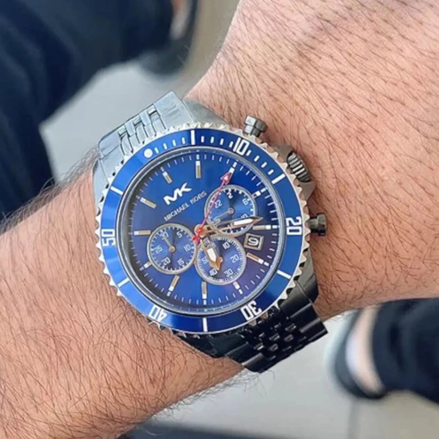  Shop Authentic Michael Kors Bayville Chronograph Blue Dial Grey Steel Strap Watch For Men - MK8727 - Luxxuri