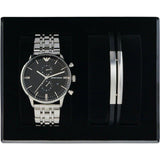  Shop Authentic Emporio Armani Gianni Chronograph Black Dial Silver Steel Strap Watch For Men - AR80009 - Luxxuri