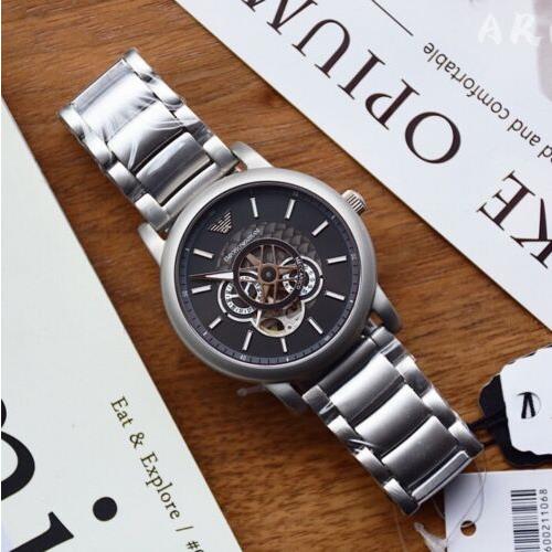  Shop Authentic Emporio Armani Meccanico Automatic Skeleton Black Dial Silver Steel Strap Watch For Men - AR60021 - Luxxuri