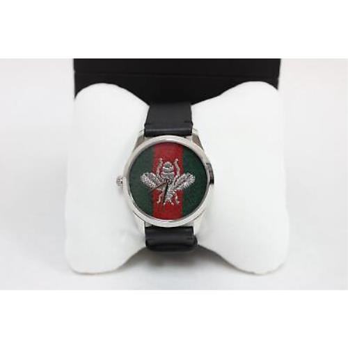  Shop Authentic Gucci G Timeless Quartz Green & Red Dial Black Leather Strap Watch For Men - YA1264149 - Luxxuri