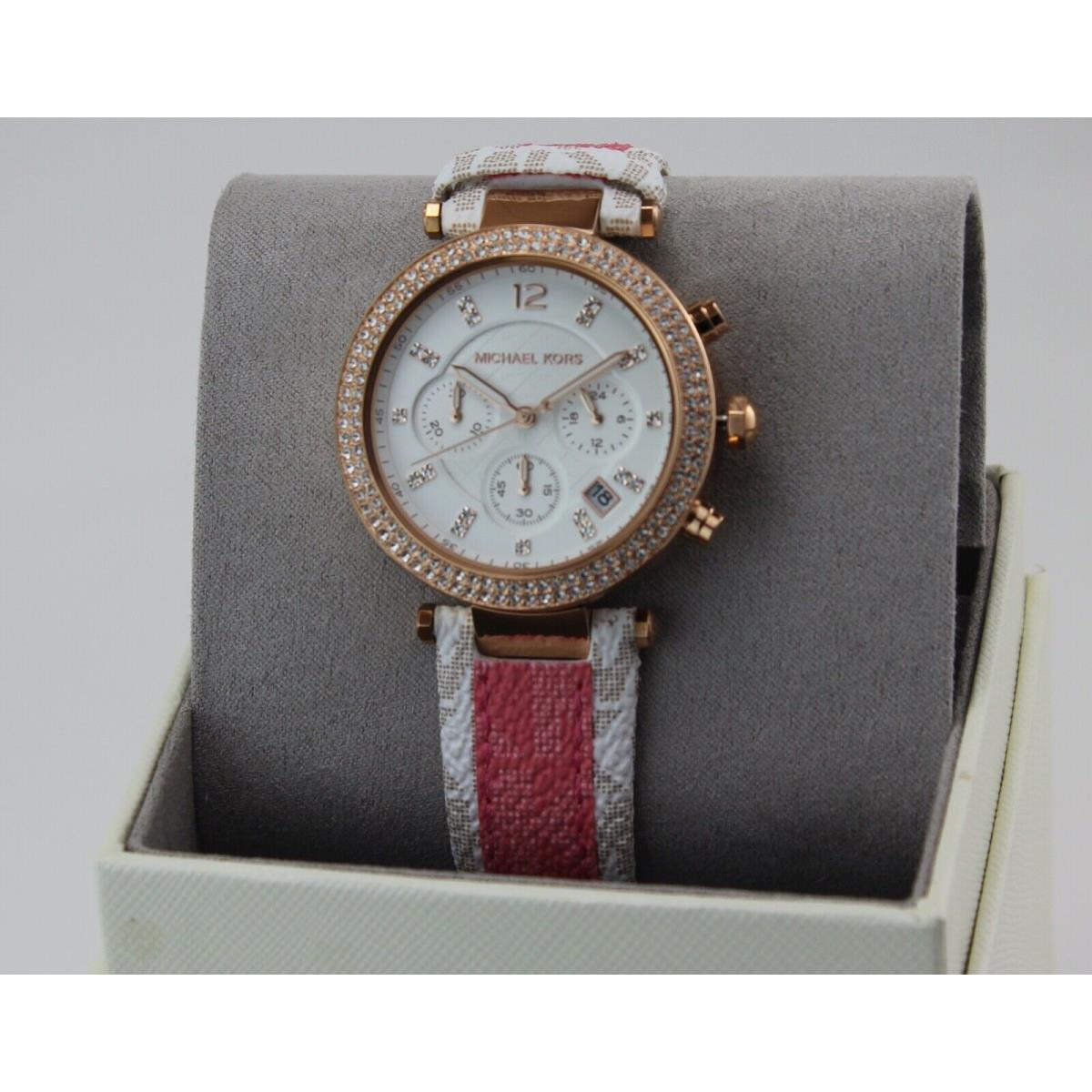  Shop Authentic Michael Kors Parker Chronograph White Dial Two Tone Leather Strap Watch For Women - MK6951 - Luxxuri