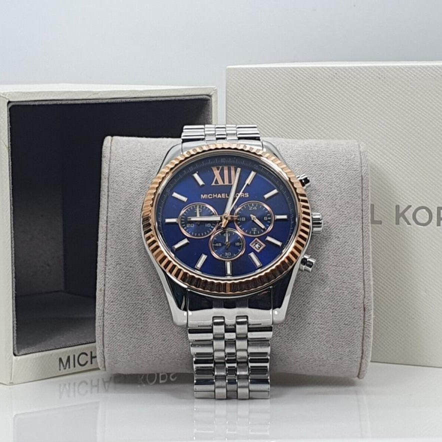  Shop Authentic Michael Kors Lexington Chronograph Blue Dial Silver Steel Strap Watch For Men - MK8689 - Luxxuri