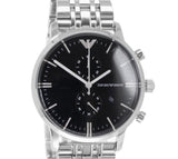  Shop Authentic Emporio Armani Gianni Chronograph Black Dial Silver Steel Strap Watch For Men - AR80009 - Luxxuri