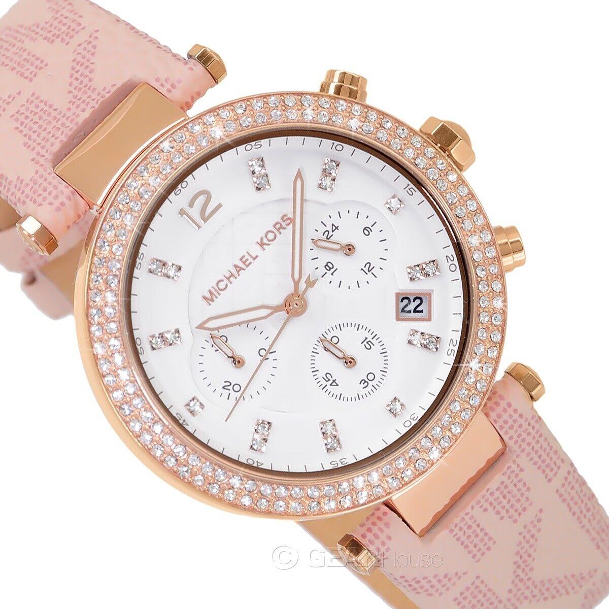  Shop Authentic Michael Kors Parker Chronograph White Dial Pink Leather Strap Watch For Women - MK6935 - Luxxuri