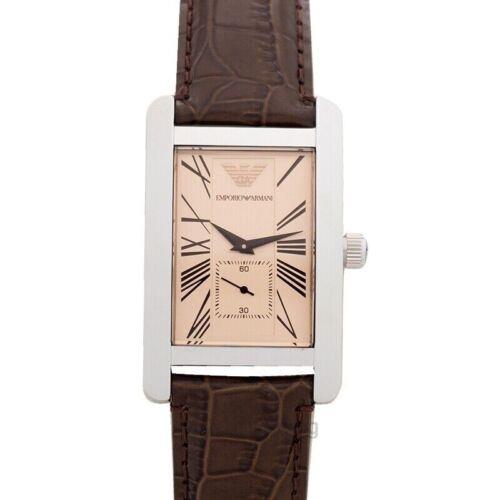 Emporio Armani Classic Beige Dial Brown Leather Strap Watch For Men - AR0154