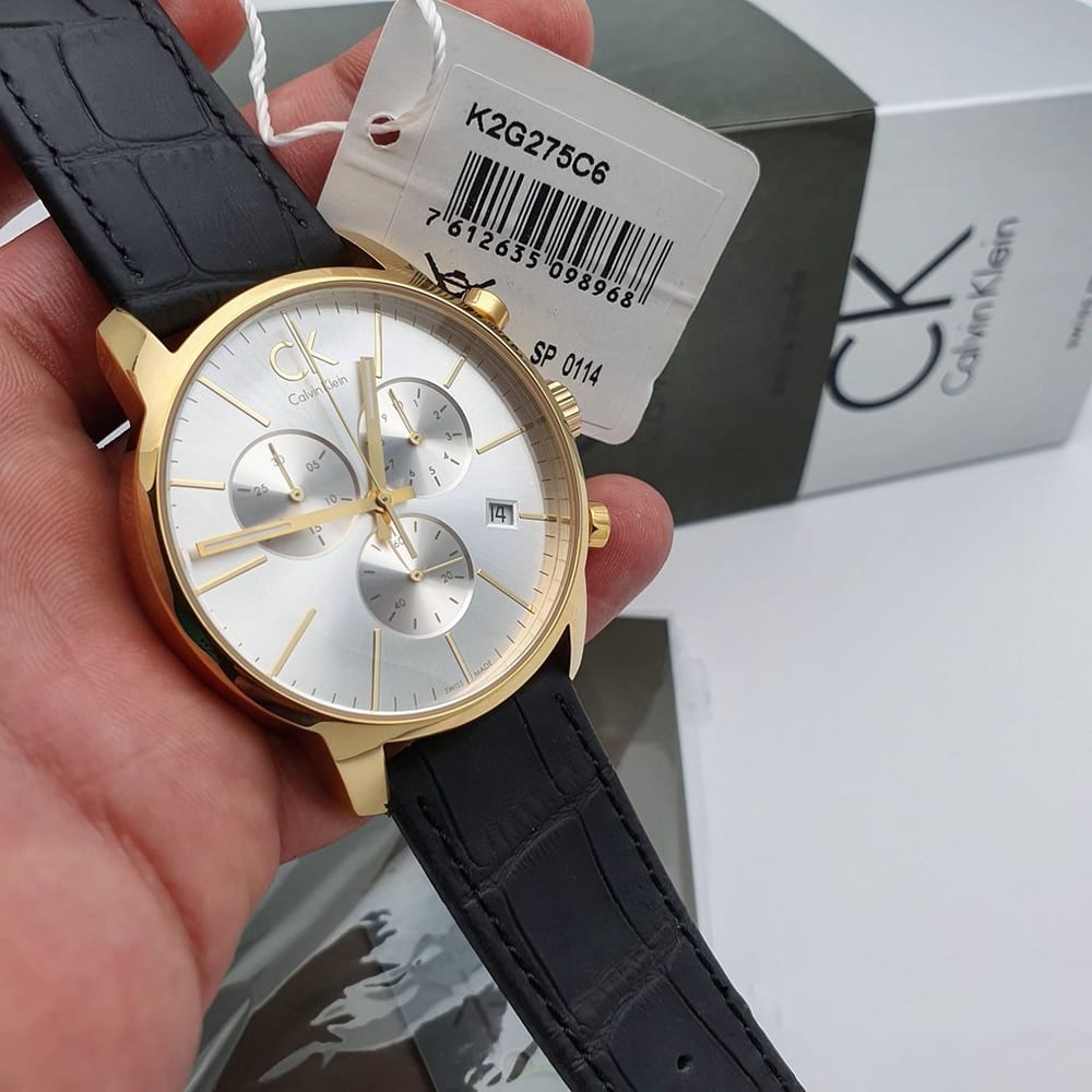  Shop Authentic Calvin Klein City Chronograph Silver Dial Black Leather Strap Watch for Men - K2G275C6 - Luxxuri