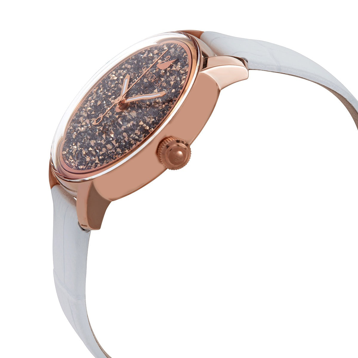 Swarovski Crystalline Hours Quartz Grey Dial Black Leather Strap Watch for Women - 5344635