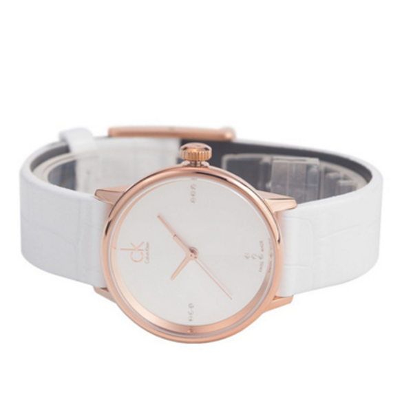  Shop Authentic Calvin Klein Accent White Dial White Leather Strap Watch for Women - K2Y2Y6KW - Luxxuri