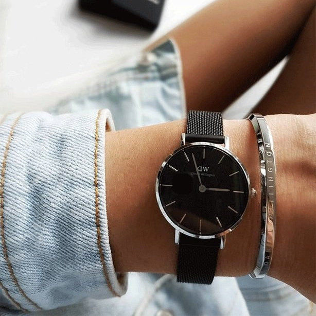  Shop Authentic Daniel Wellington Petite Ashfield Black Dial Black Mesh Strap Watch For Women - DW00100246 - Luxxuri