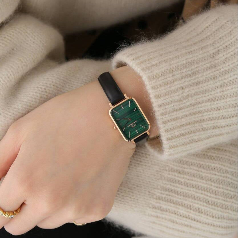  Shop Authentic Daniel Wellington Quadro Pressed Sheffield Green Dial Black Leather Strap Watch For Women - DW00100439 - Luxxuri