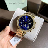  Shop Authentic Michael Kors Parker Chronograph Blue Dial Gold Steel Strap Watch For Women - MK6262 - Luxxuri