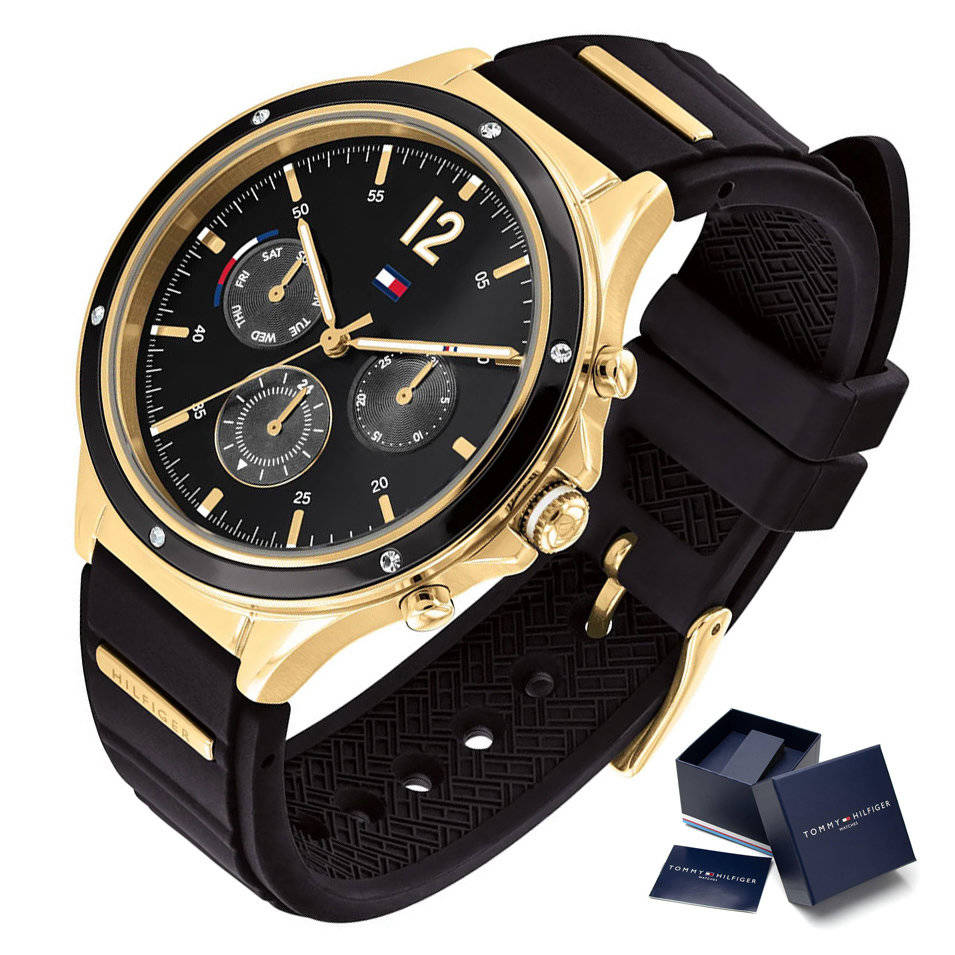  Shop Authentic Tommy Hilfiger Eve Chronograph Quartz Black Dial Black Silicone Strap Watch For Women - 1782282 - Luxxuri