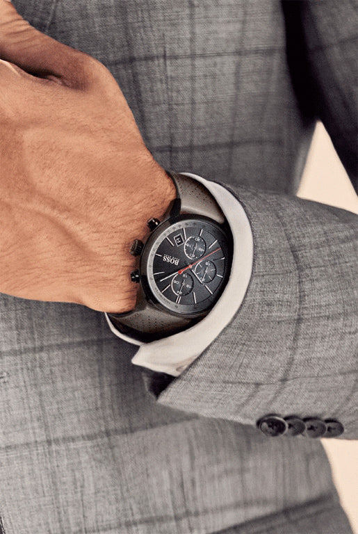  Shop Authentic Hugo Boss Grand Prix Chronograph Black Dial Grey Leather Strap Watch for Men - 1513562 - Luxxuri