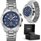  Shop Authentic Hugo Boss Vela Chronograph Diver Blue Dial Silver Steel Strap Watch for Men - 1513775 - Luxxuri