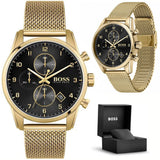  Shop Authentic Hugo Boss Skymaster Black Dial Gold Mesh Bracelet Watch for Men - 1513838 - Luxxuri
