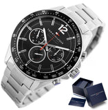  Shop Authentic Tommy Hilfiger Luke Chronograph Black Dial Silver Steel Strap Watch for Men - 1791104 - Luxxuri
