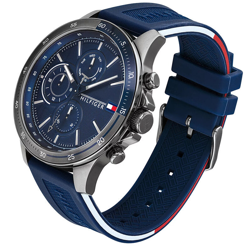  Shop Authentic Tommy Hilfiger Bank Blue Dial Blue Rubber Strap Watch for Men - 1791721 - Luxxuri